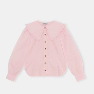 Ganni cotton poplin cotton frill collar shirt size 4